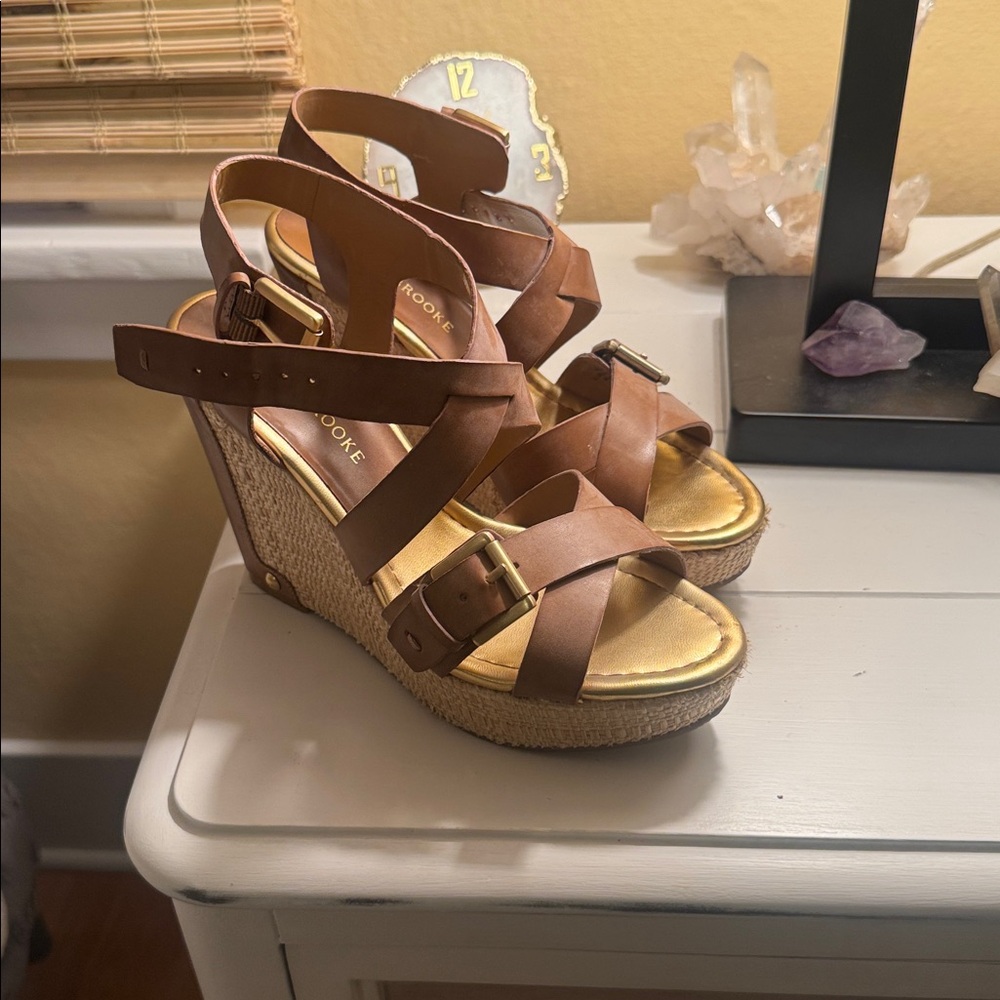 Audrey Brooke Brown Wedge Sandals - Picture 2 of 6